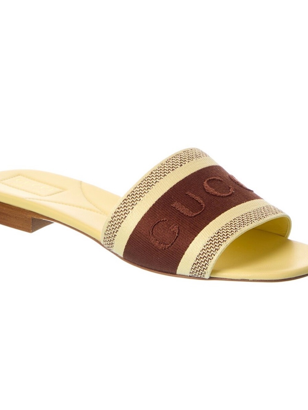 Gucci Yellow and Brown Embroidered Logo Slide Mule